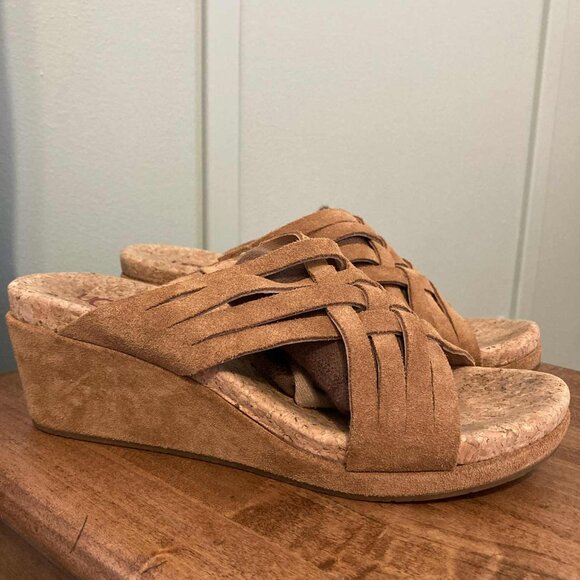 UGG Lilah Suede Cork Wedge Slide on Sandals - Picture 1 of 5